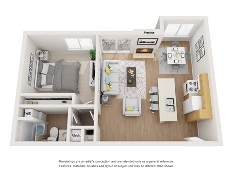 1 Bed 1 Bath Floor Plan at Brookside Terrace Apartments, Encino California
